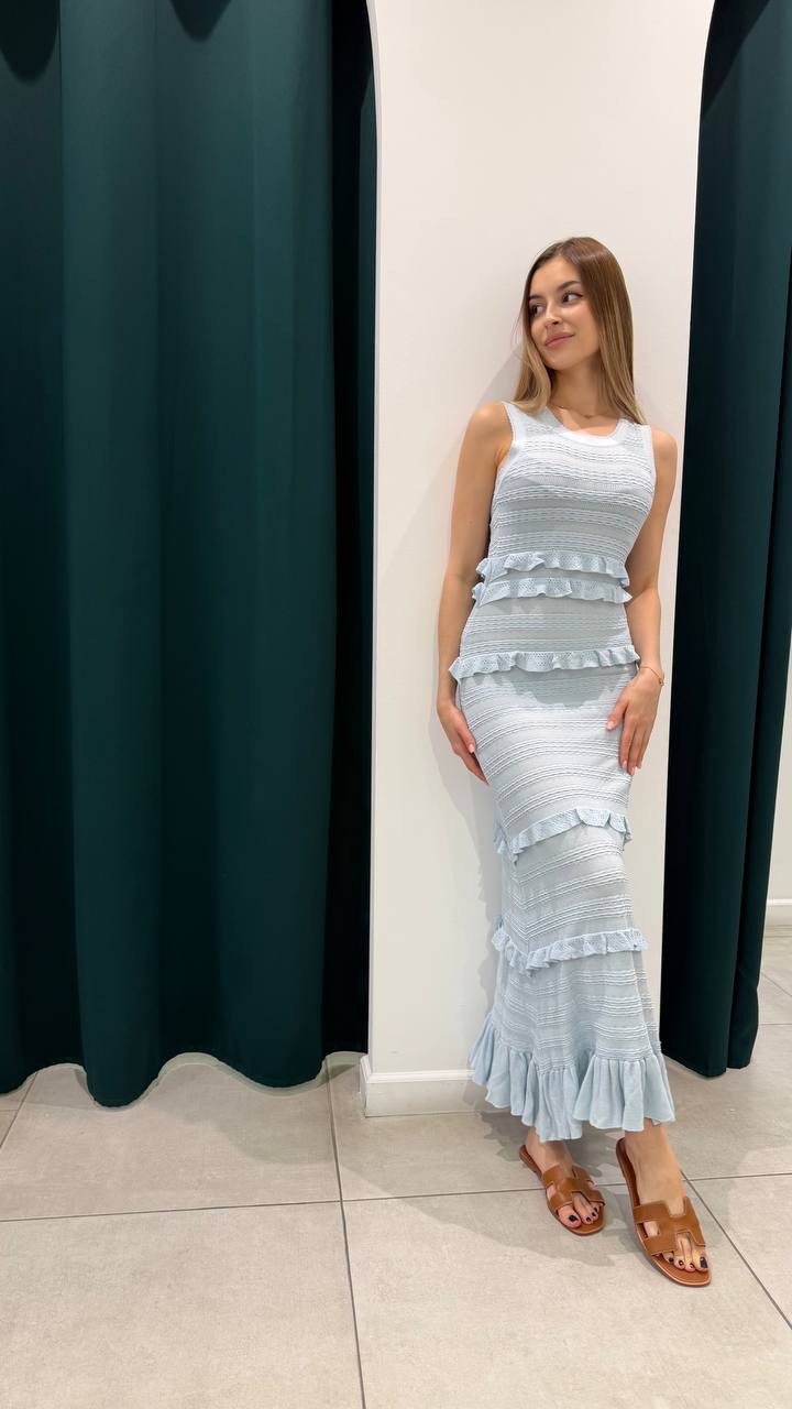 Knit blue maxi ruffle dress