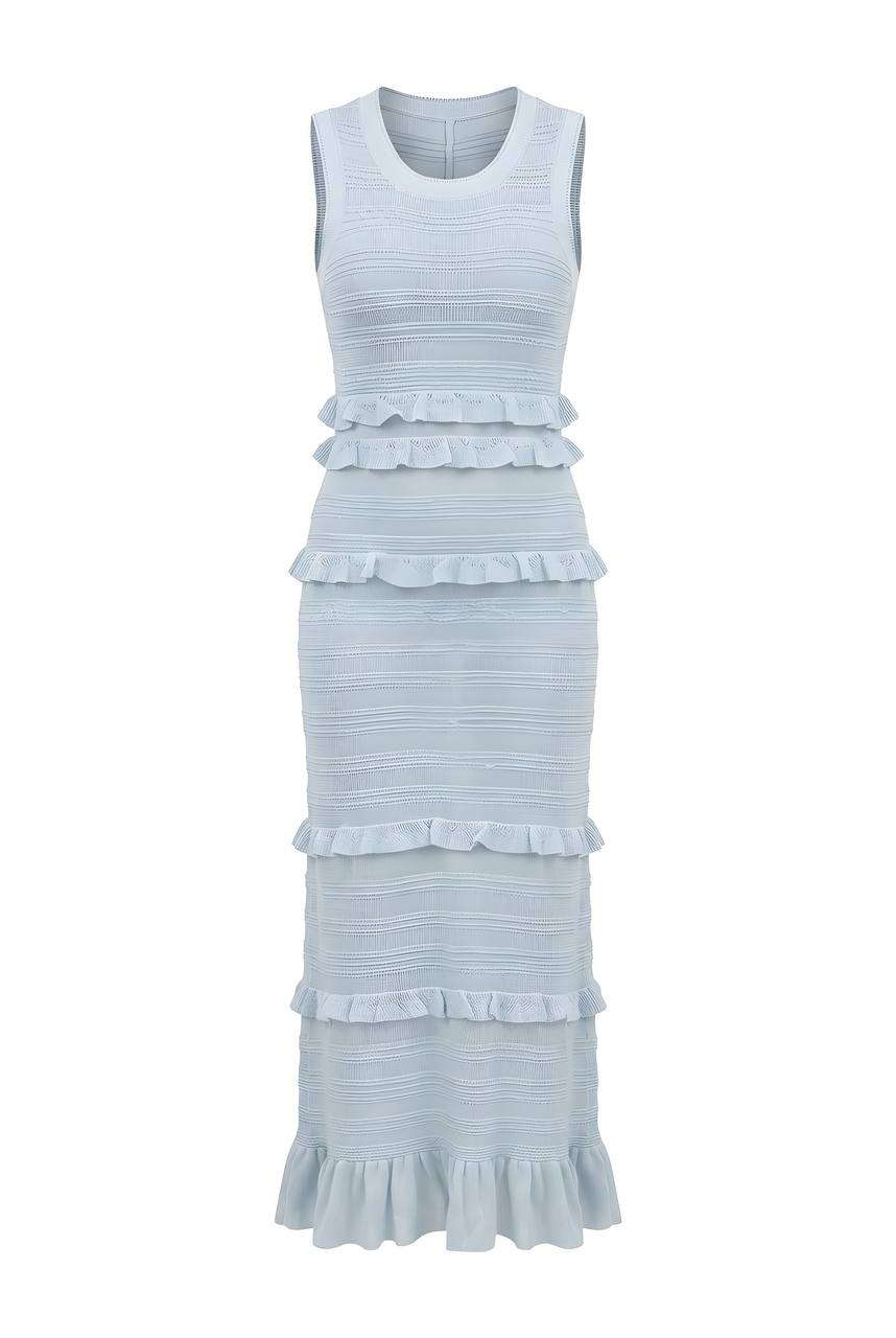 Knit blue maxi ruffle dress