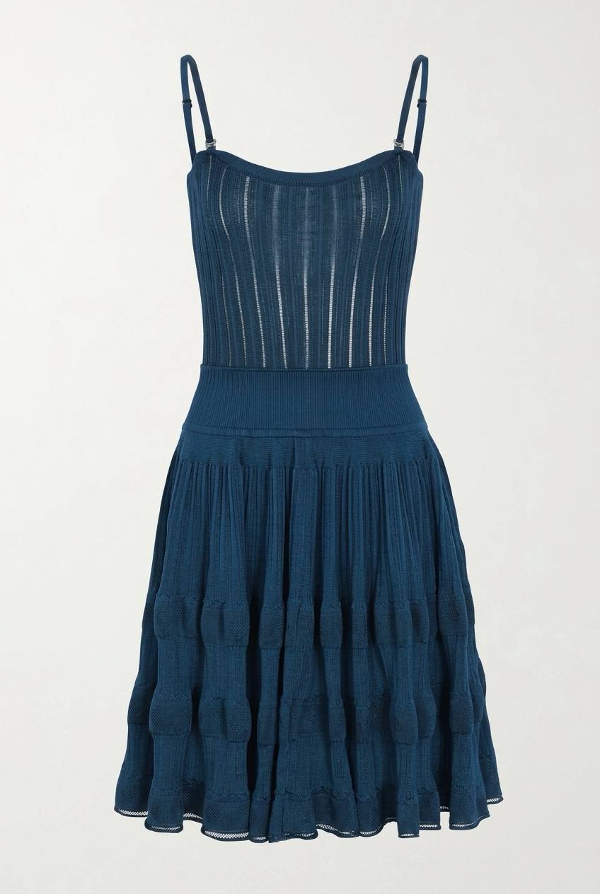 Tiered pointelle-knit mini dress