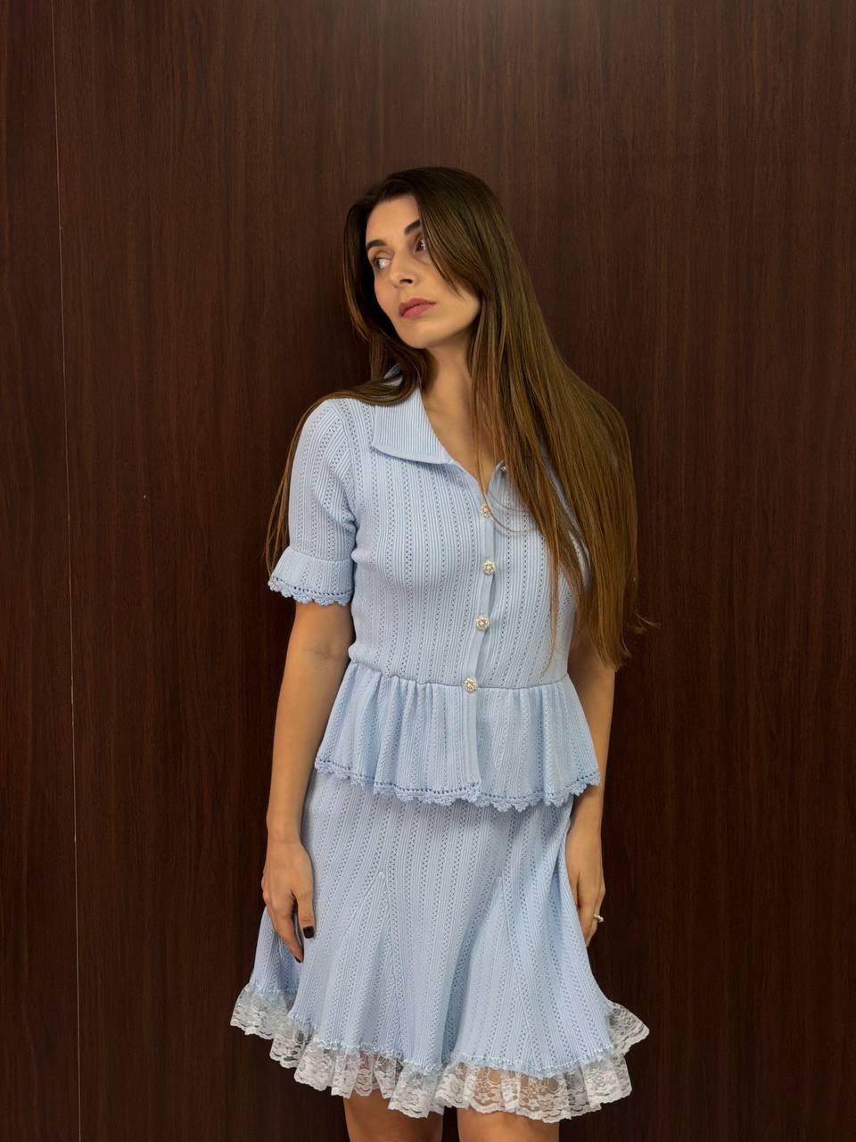 Blue knit mini dress