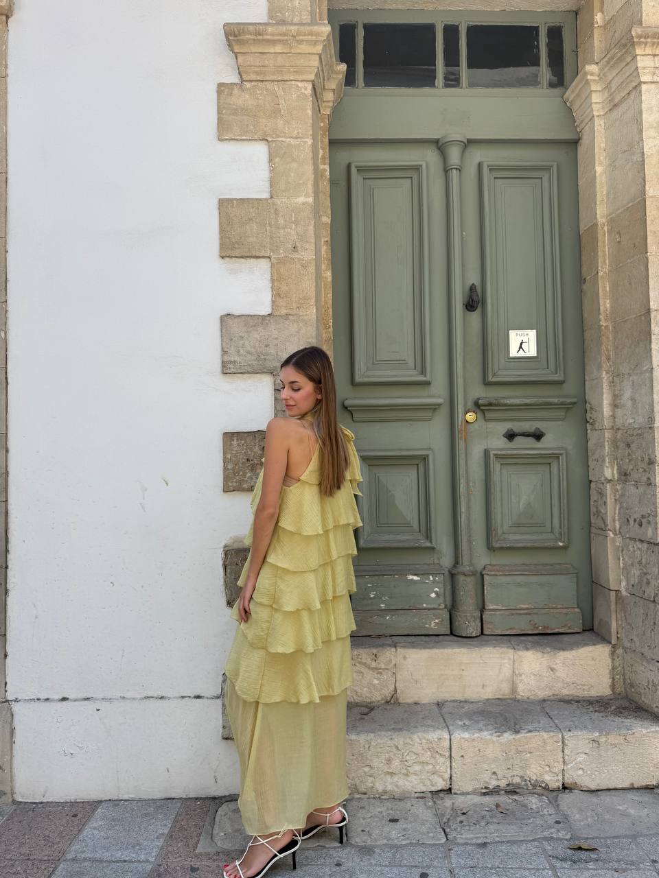Olive ruffled midi dress