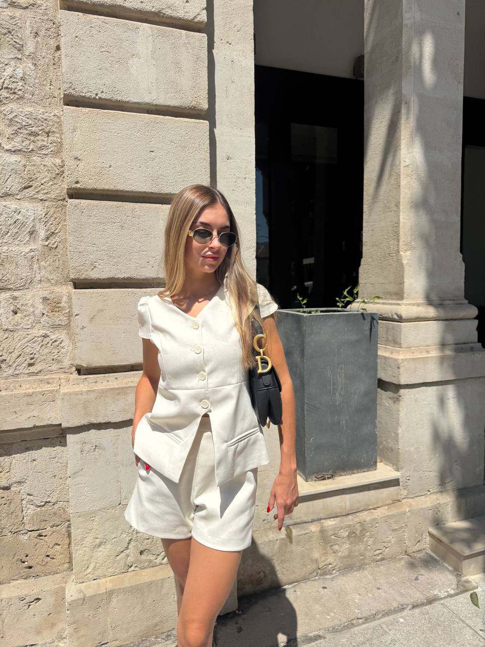 Beige vest-top with shorts