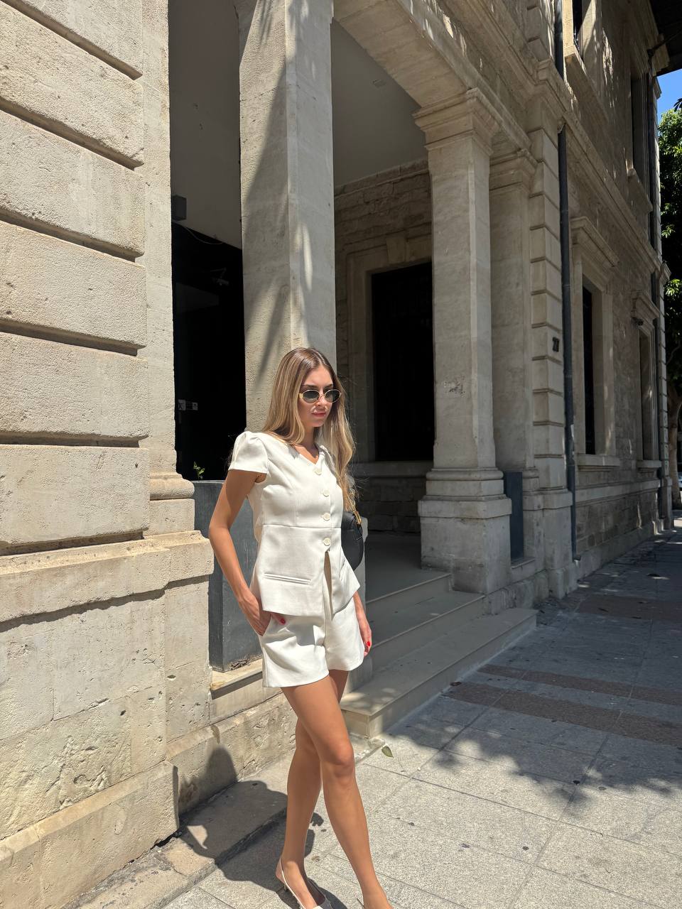 Beige vest-top with shorts