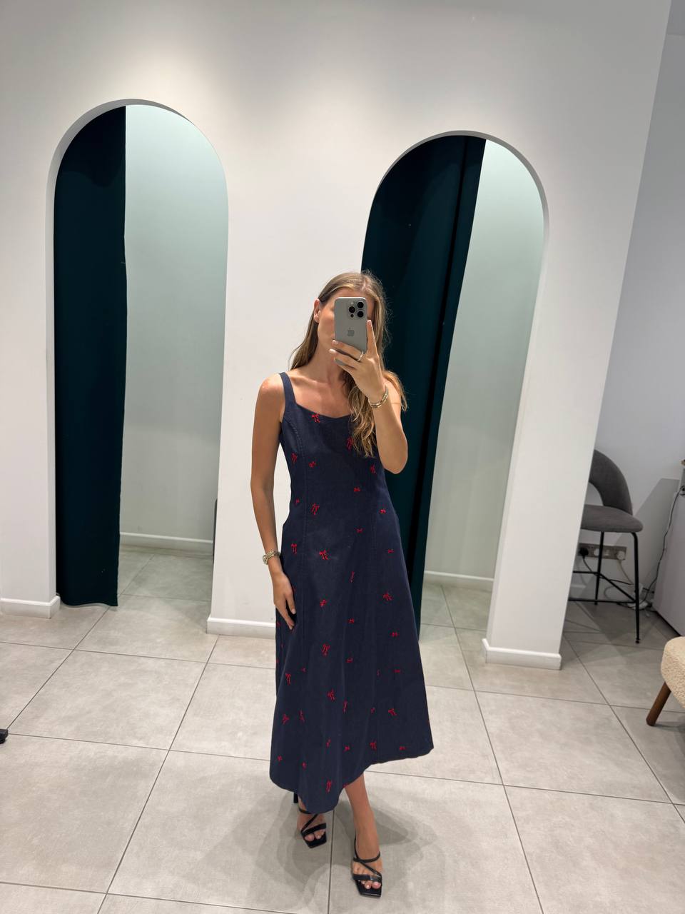 Denim midi bow dress