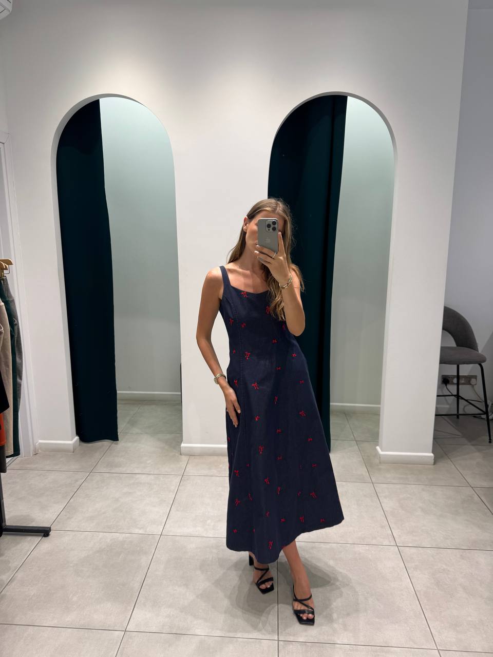Denim midi bow dress