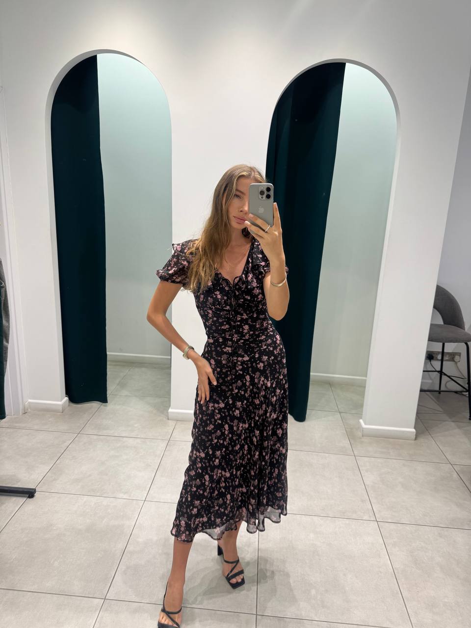 Black floral midi dress