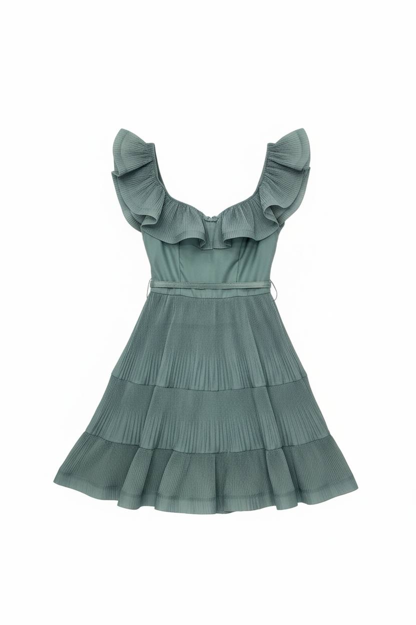 Pleated frill mini dress