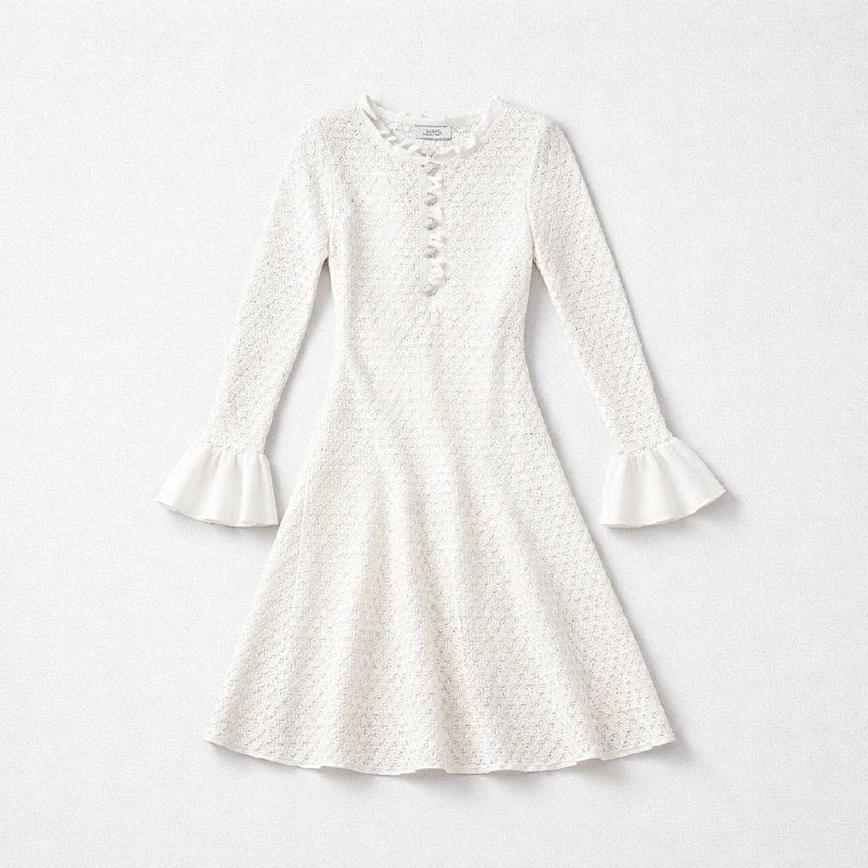 White  knit long sleeves  dress