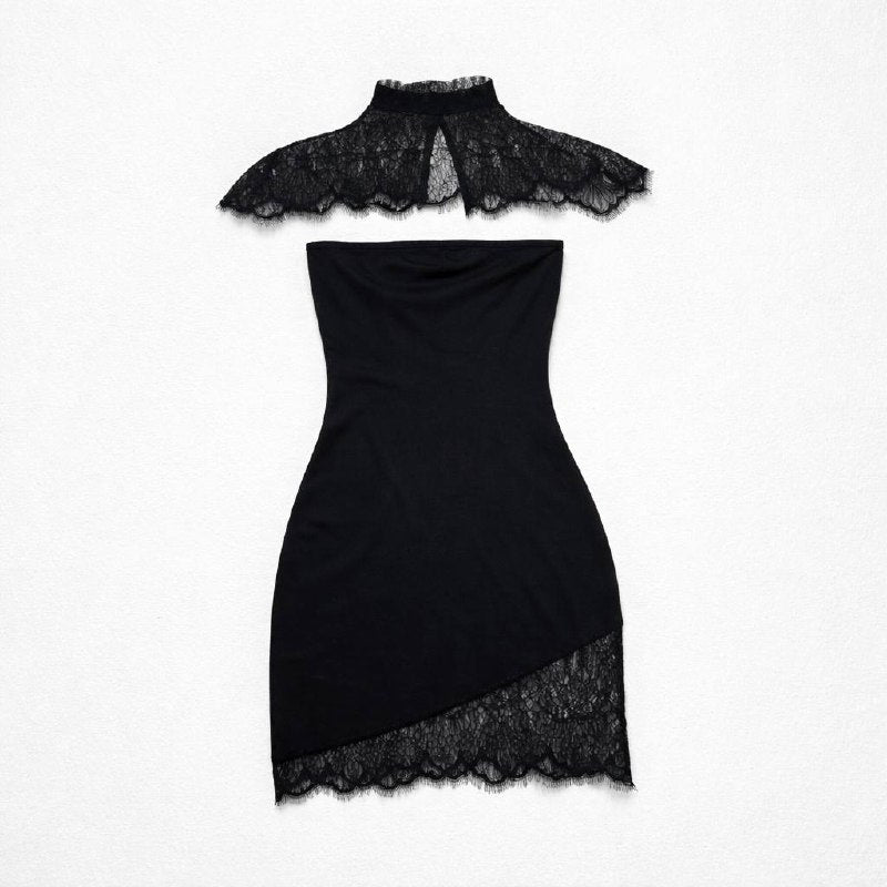 Black lace mini dress with overlay