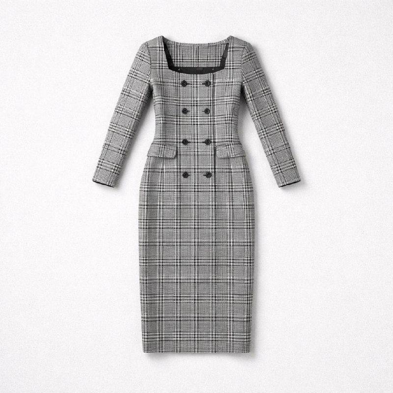 Grey plaid fitted dress