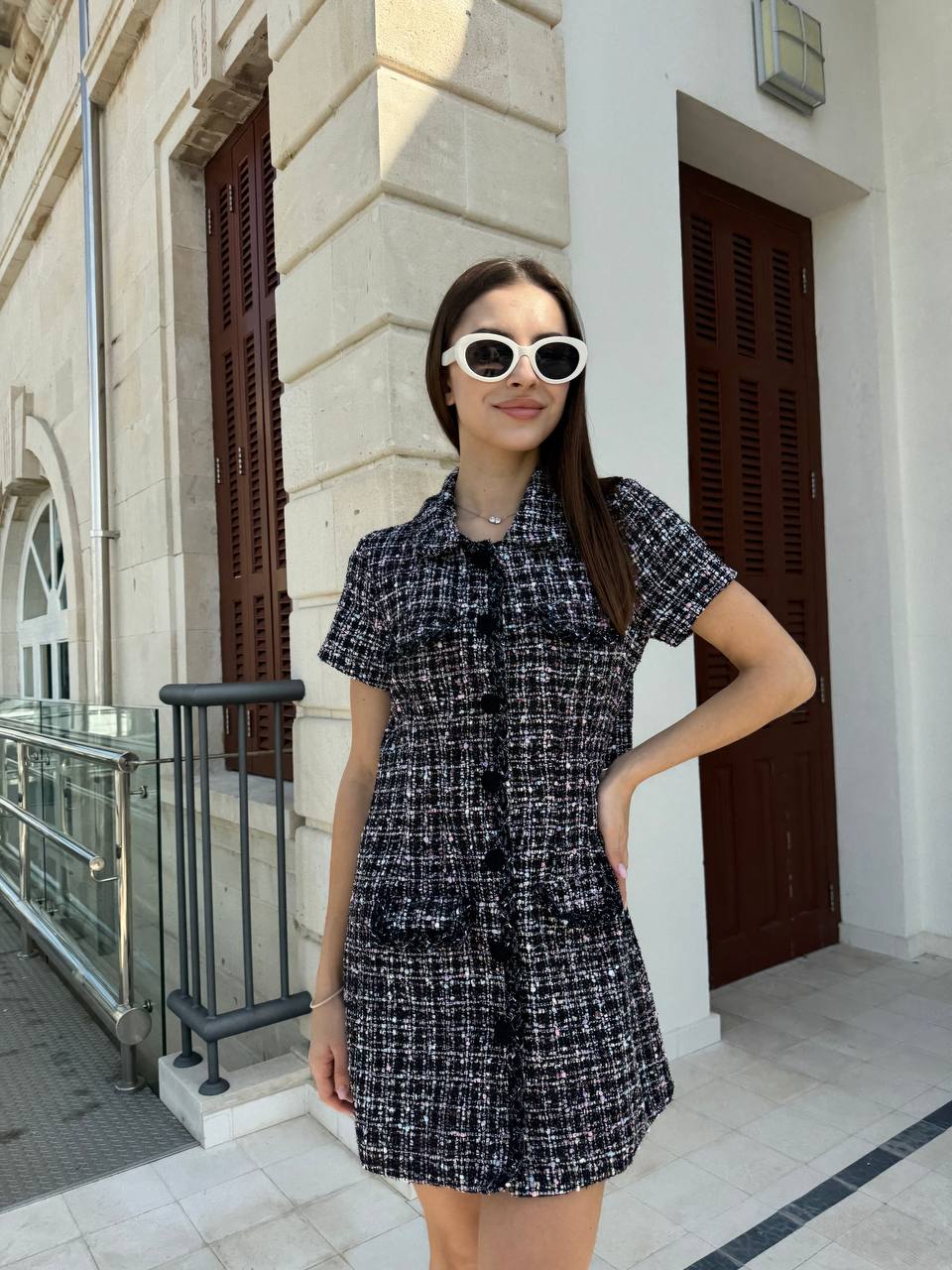Black tweed mini dress