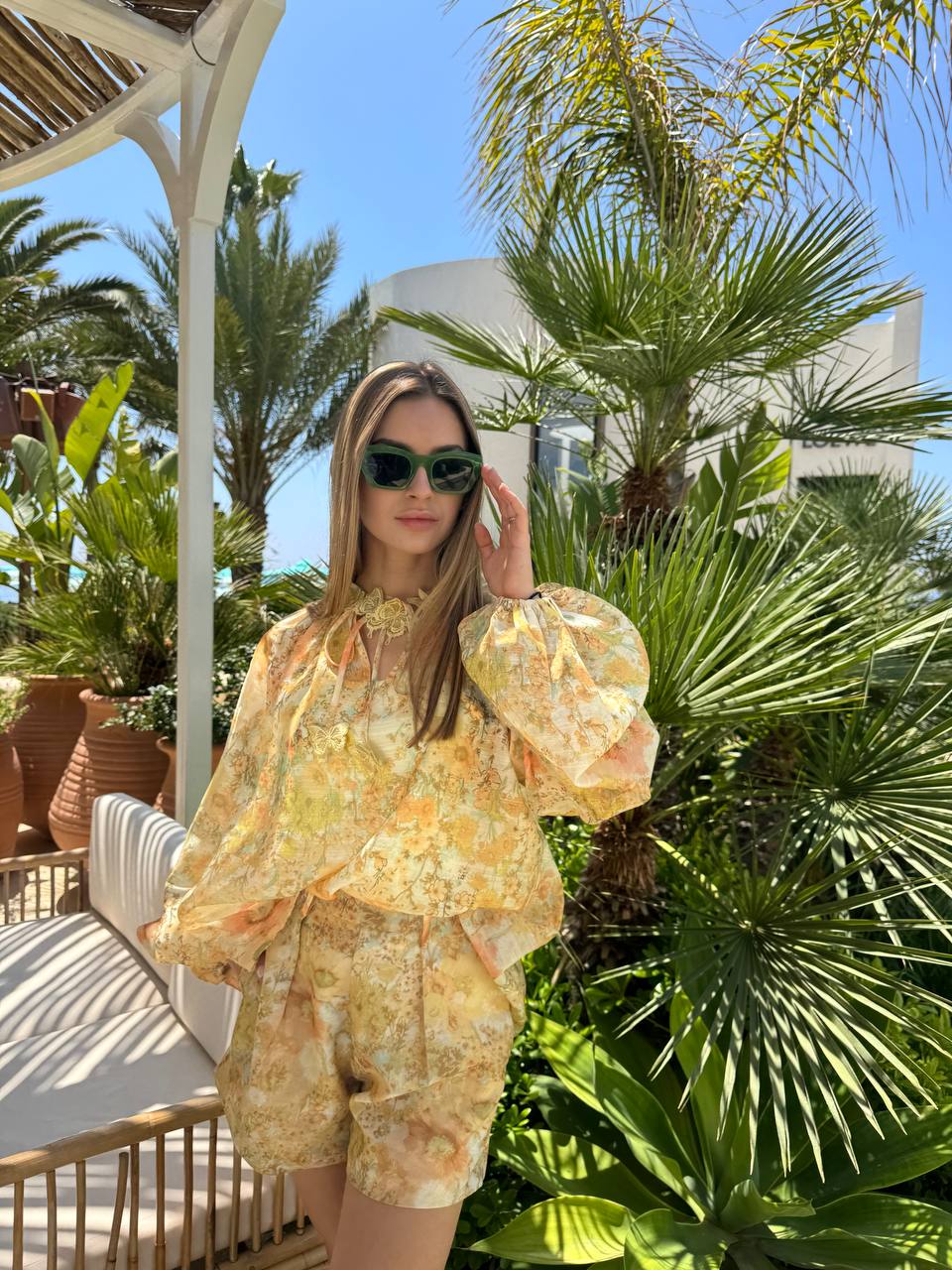 Floral blouse with shorts