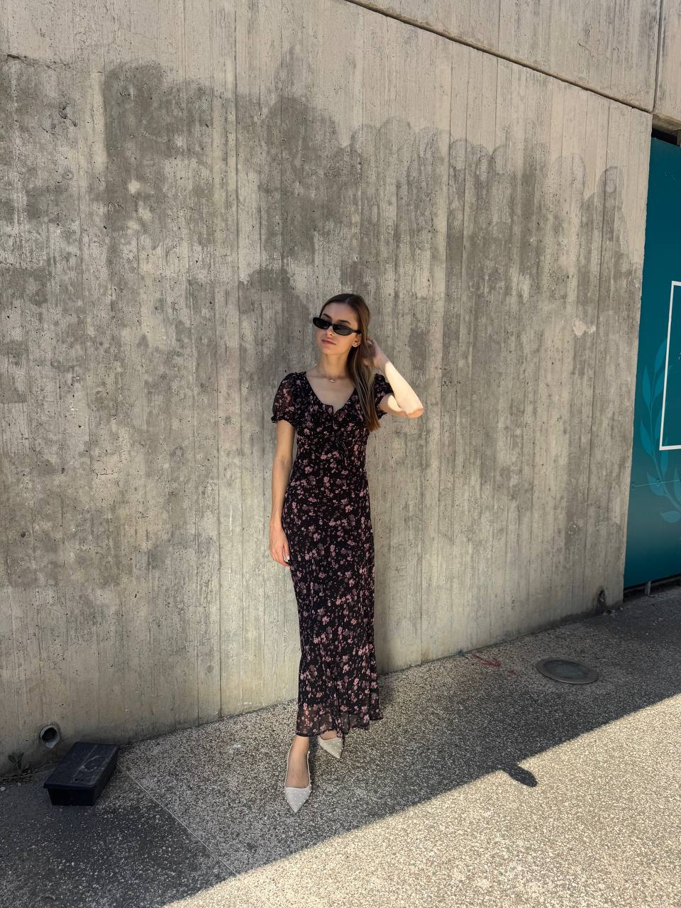 Black floral midi dress