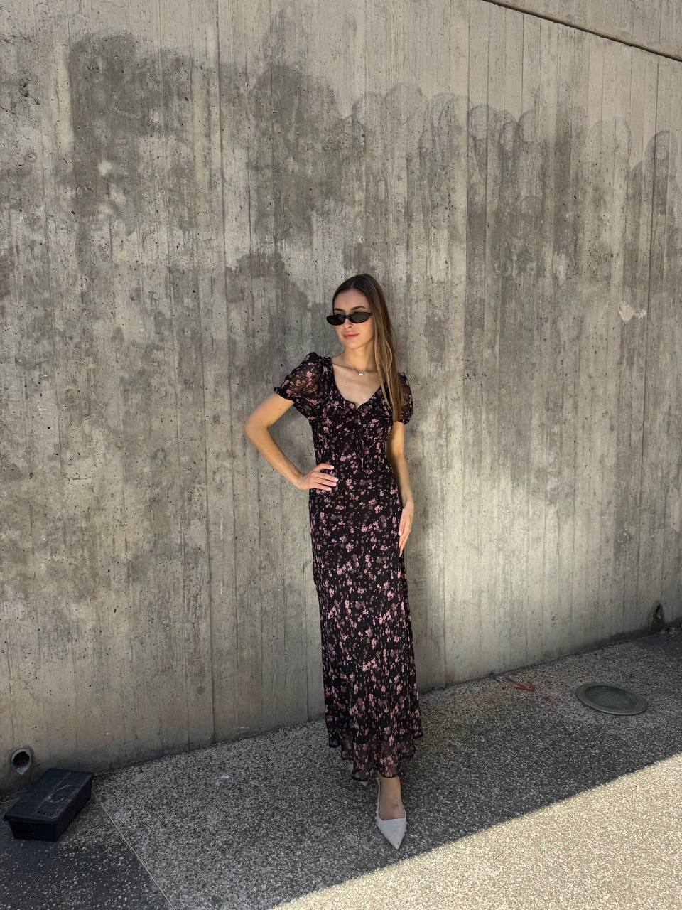 Black floral midi dress