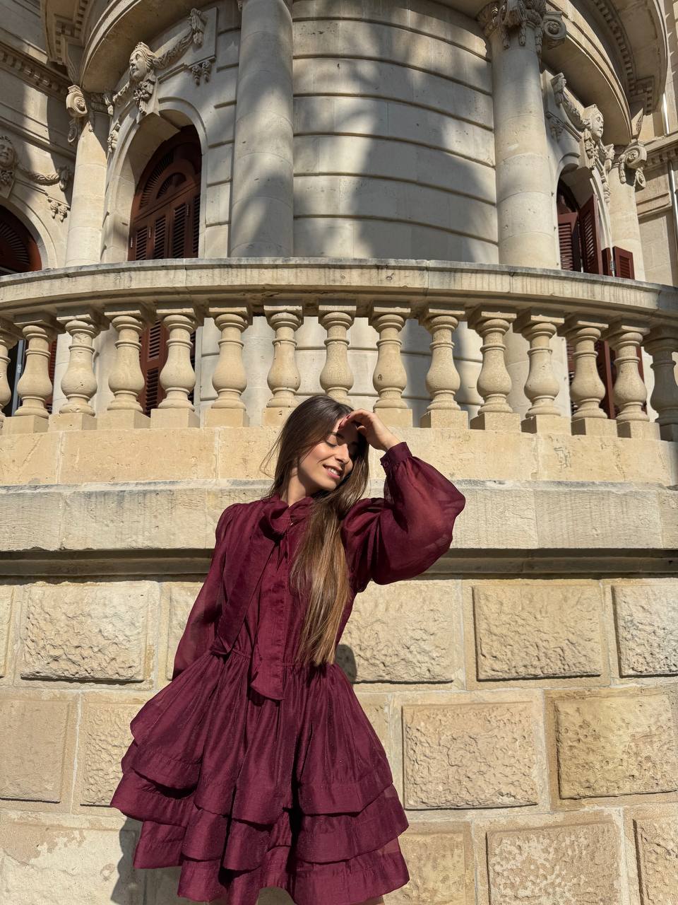Burgundy ruffled mini dress