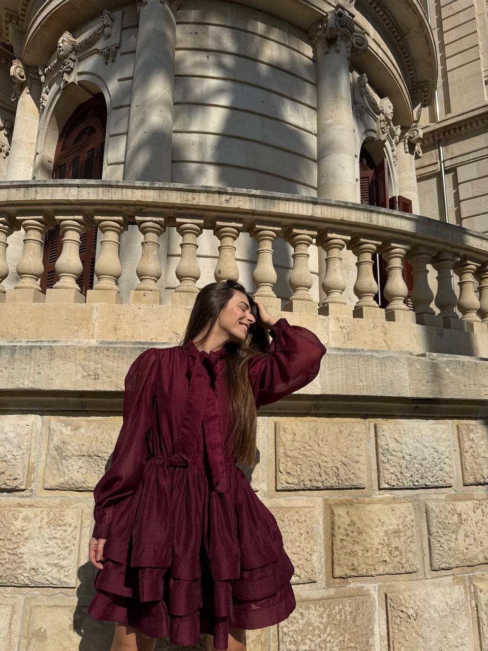 Burgundy ruffled mini dress
