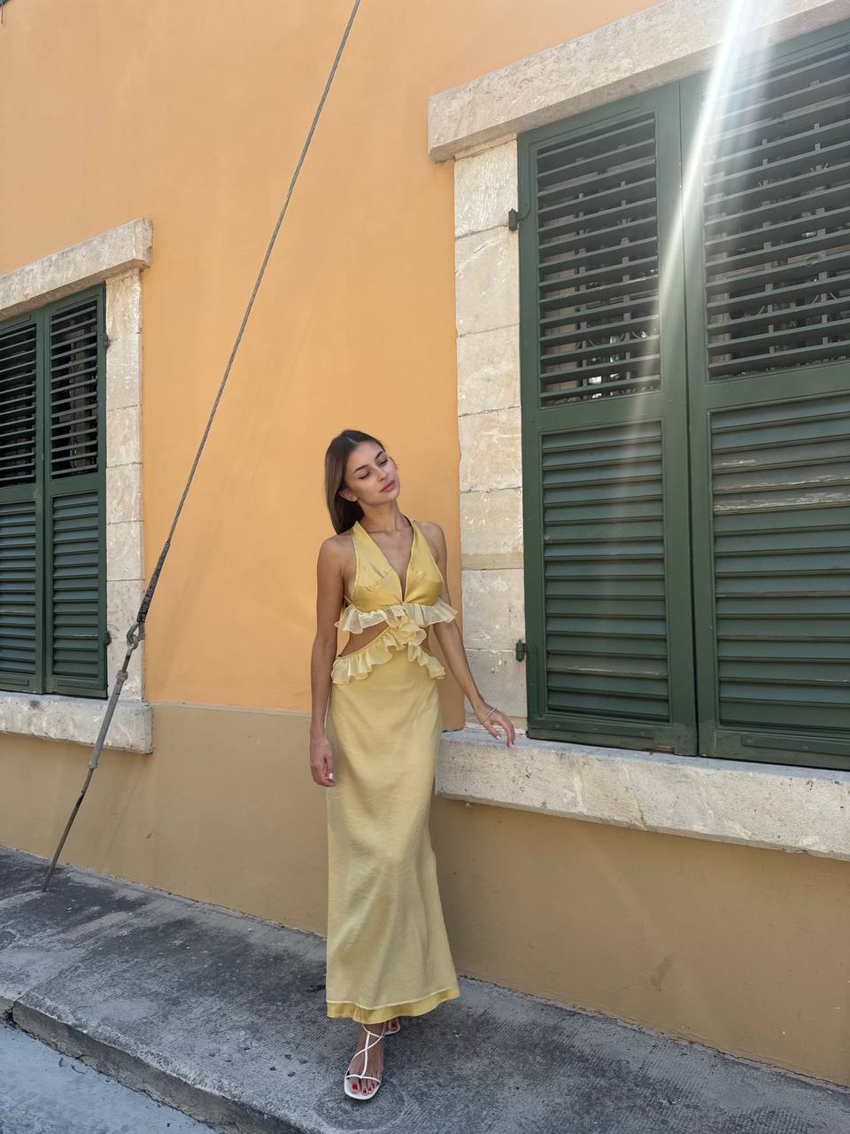 Ruffled midi slip  dress
