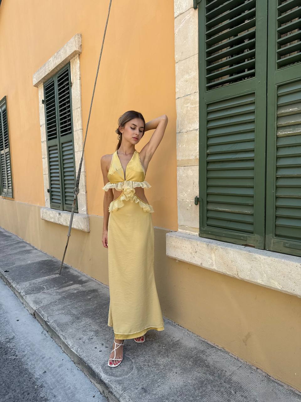 Ruffled midi slip  dress