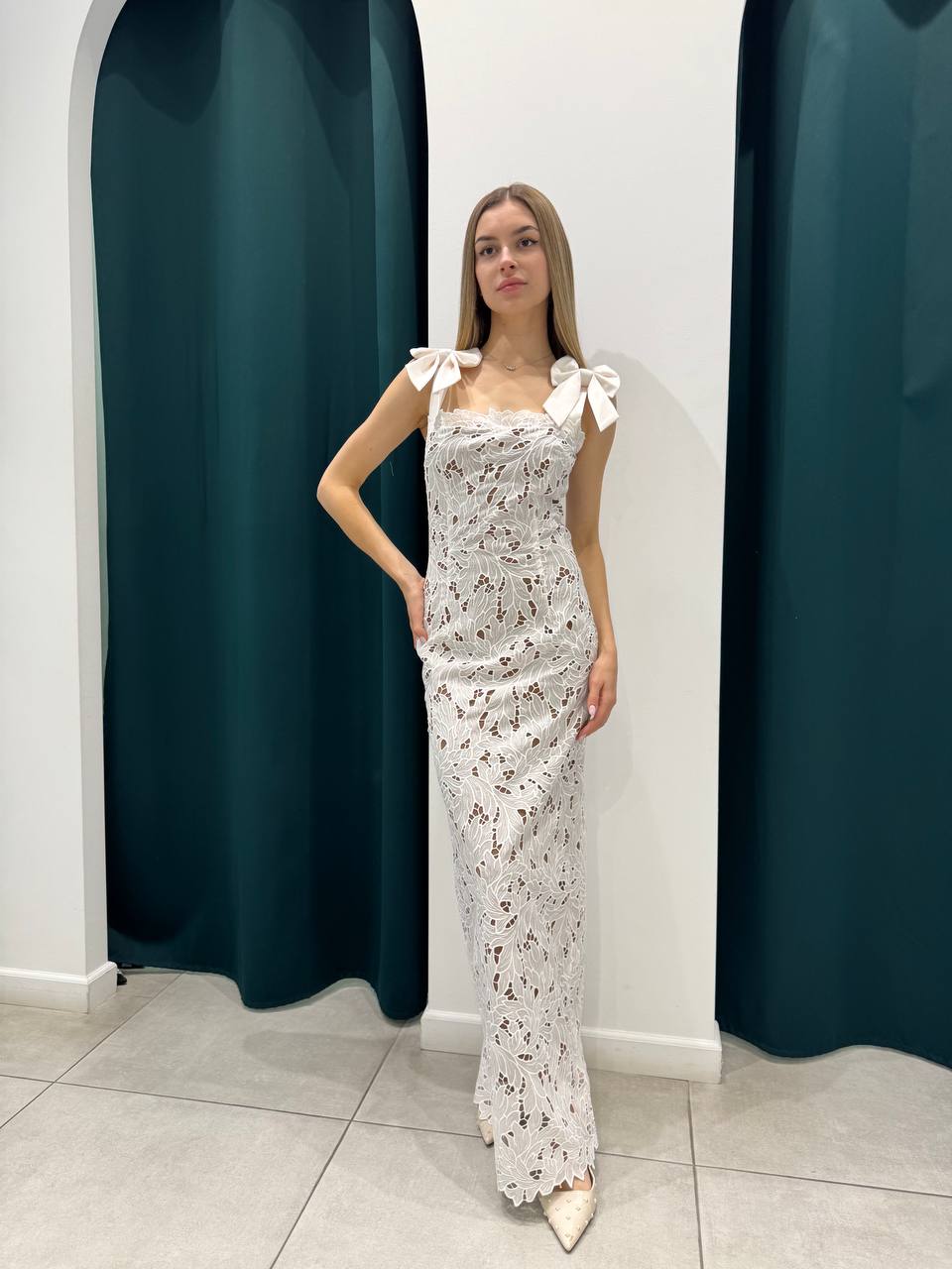 White maxi bow dress