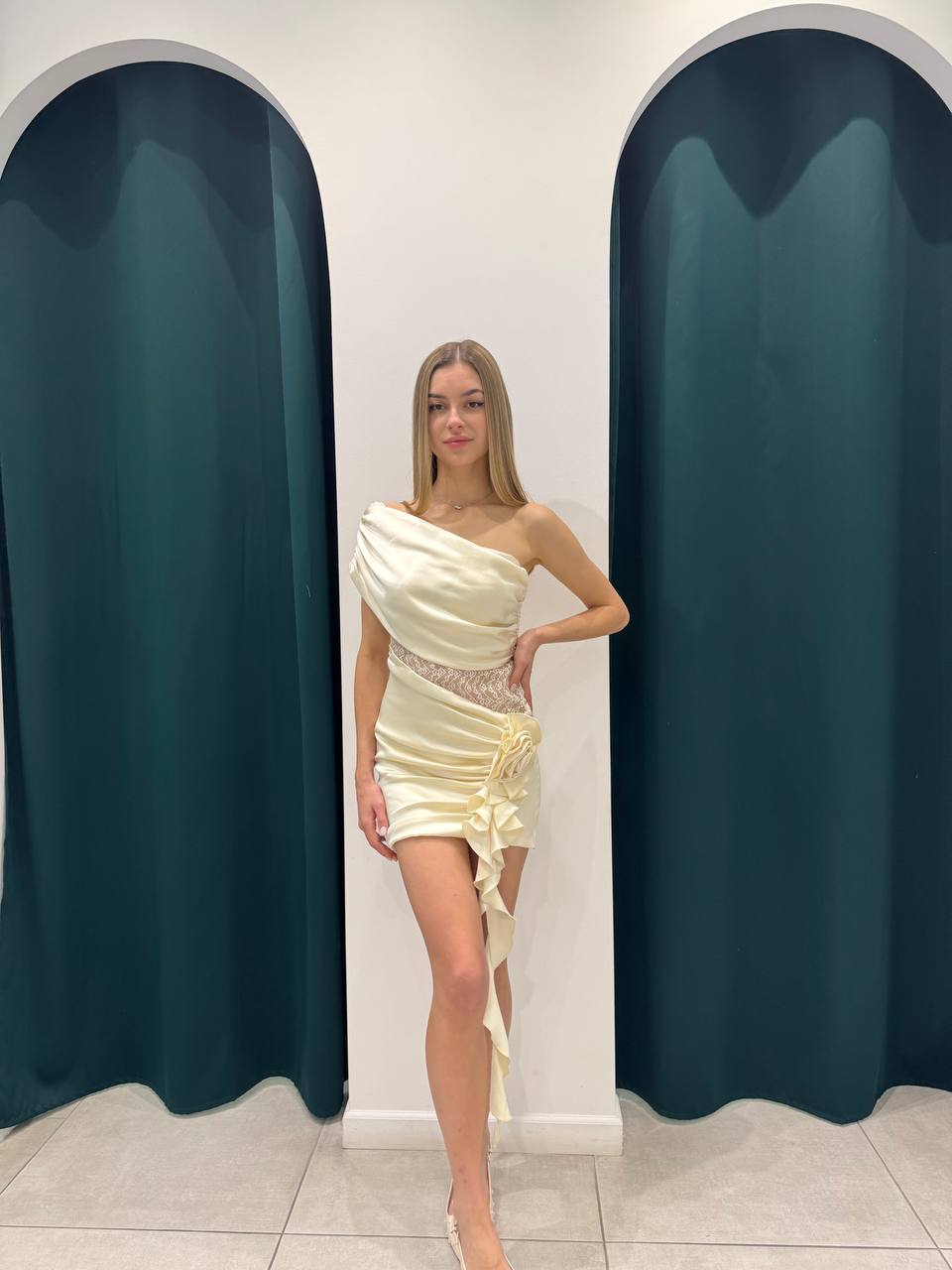 One shoulder satin mini dress