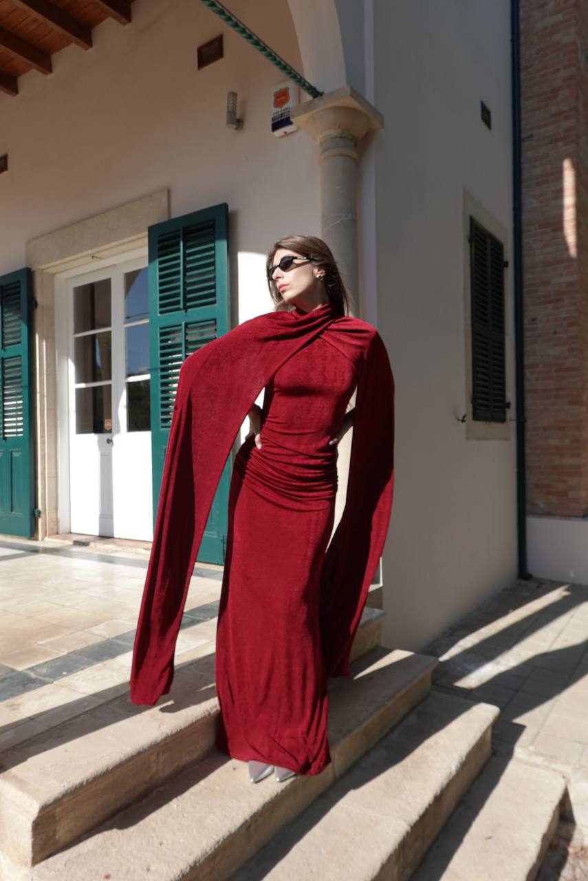 Burgundy  maxi dress with cape