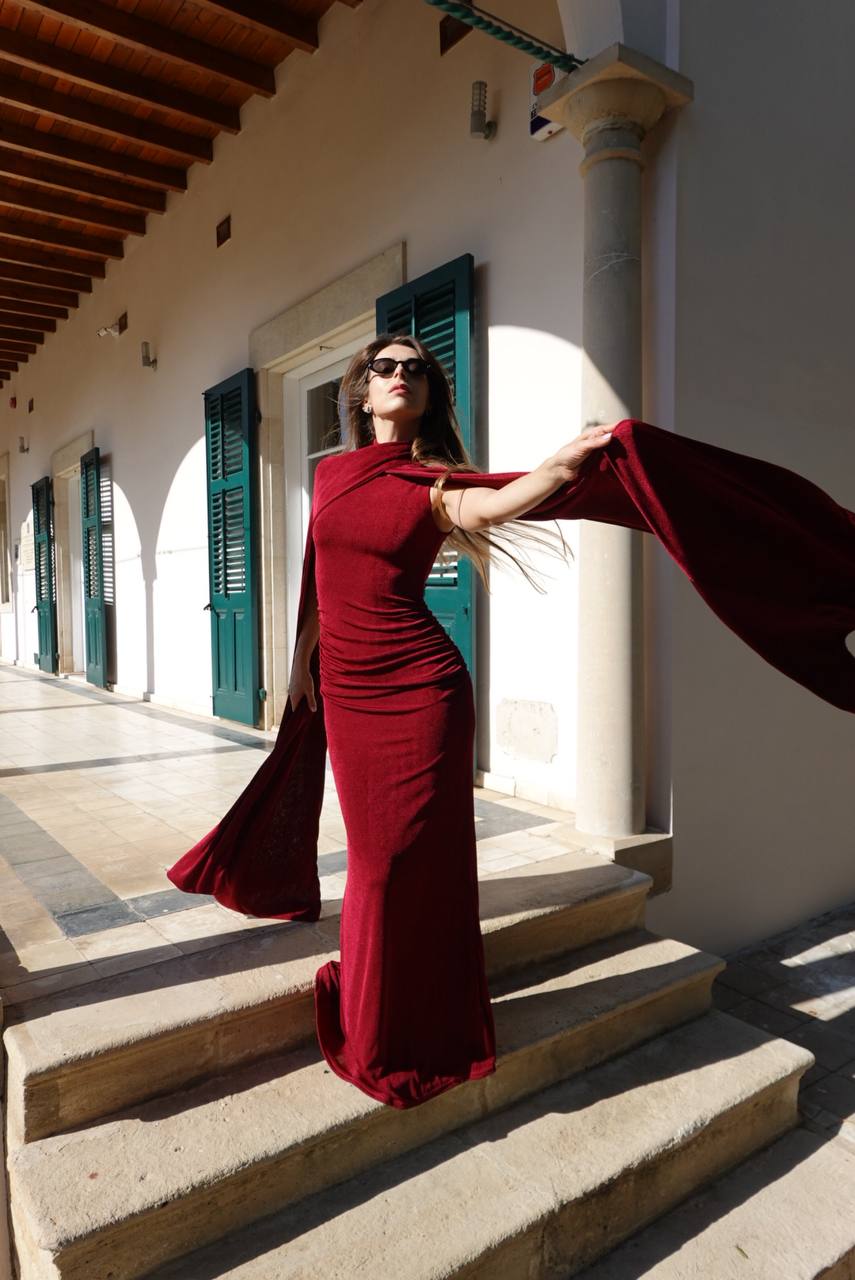 Burgundy  maxi dress with cape