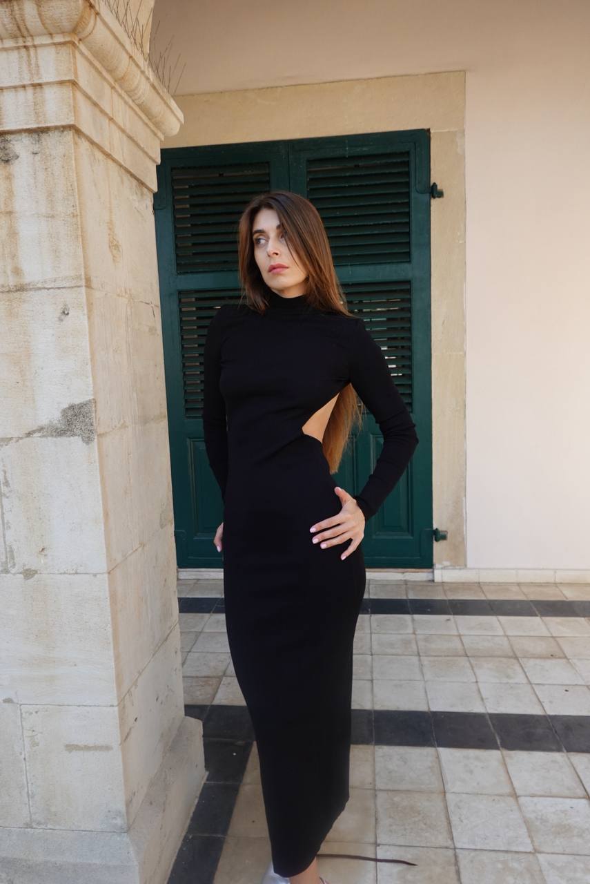 Backless black midi dress