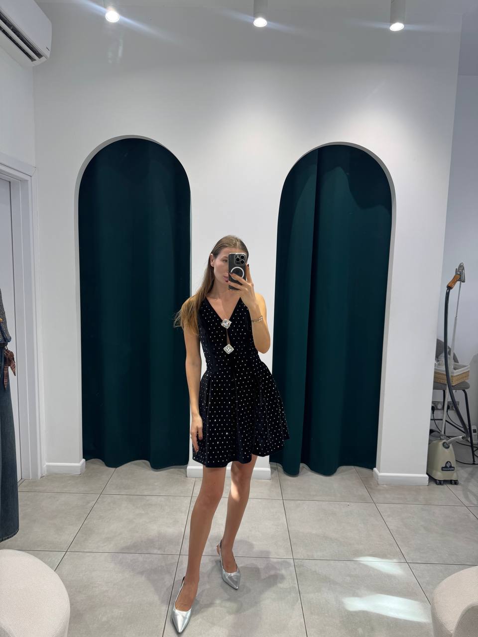 Chic black velvet mini dress