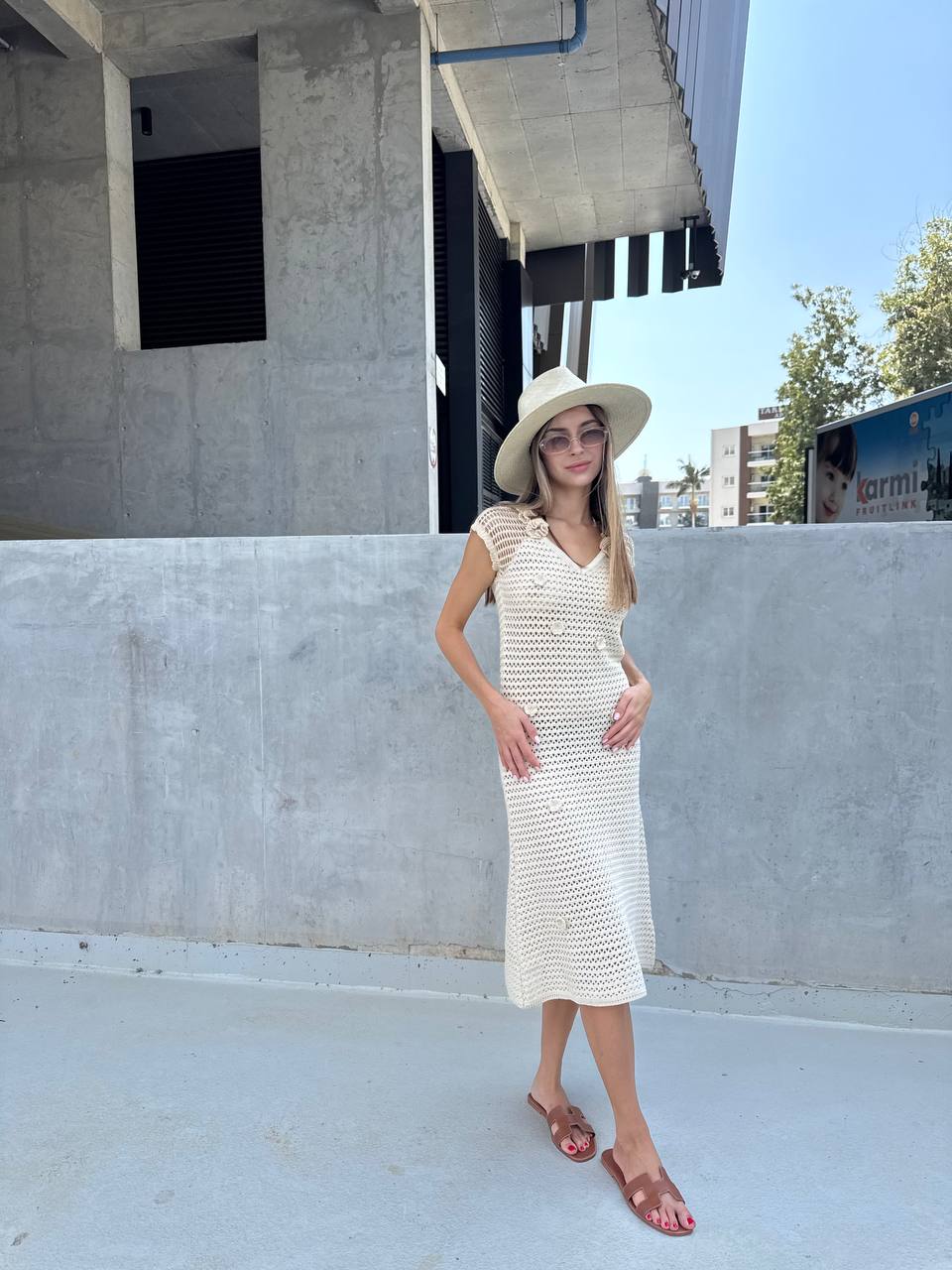 Crocheted floral applique dress