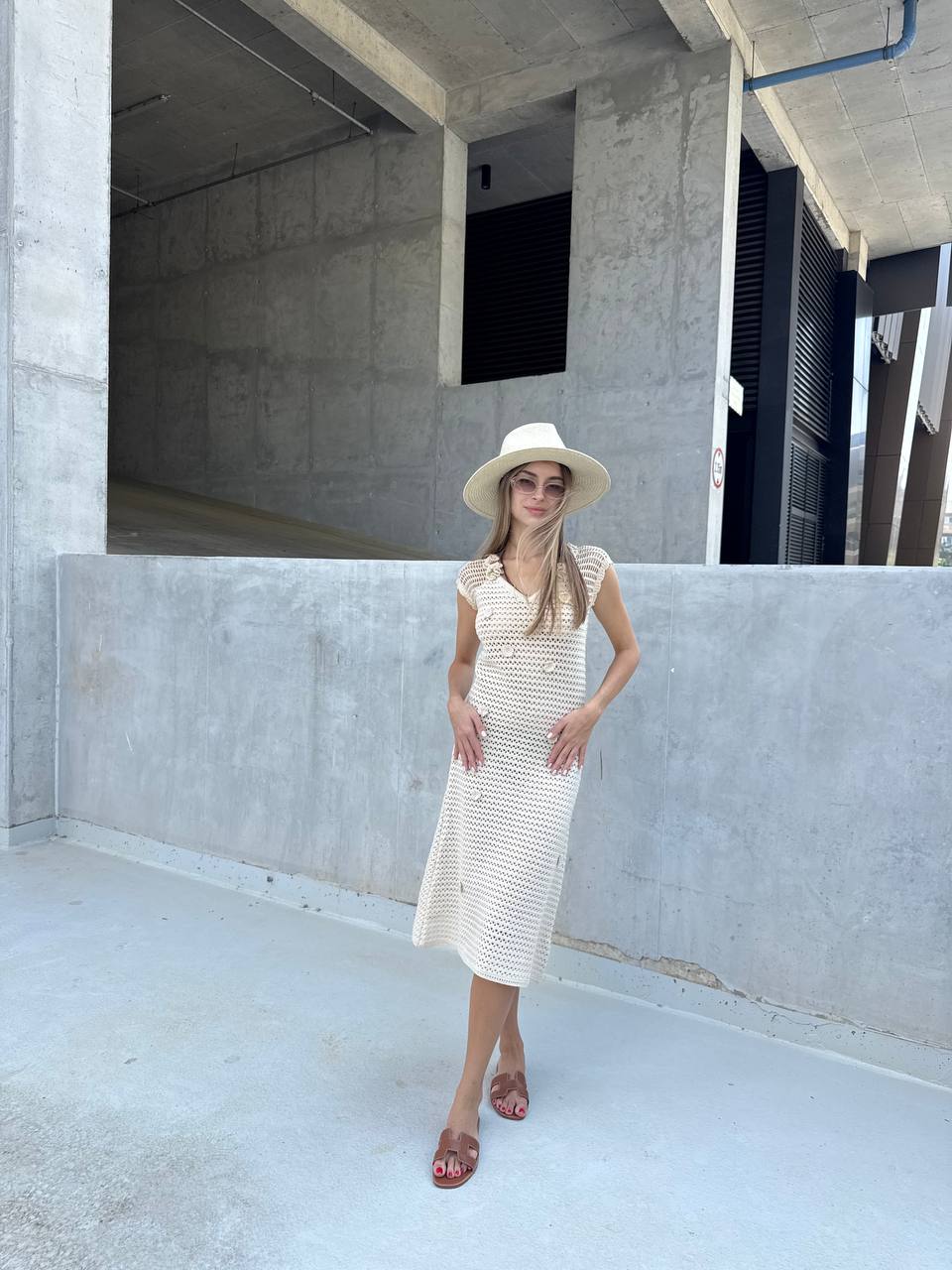 Crocheted floral applique dress