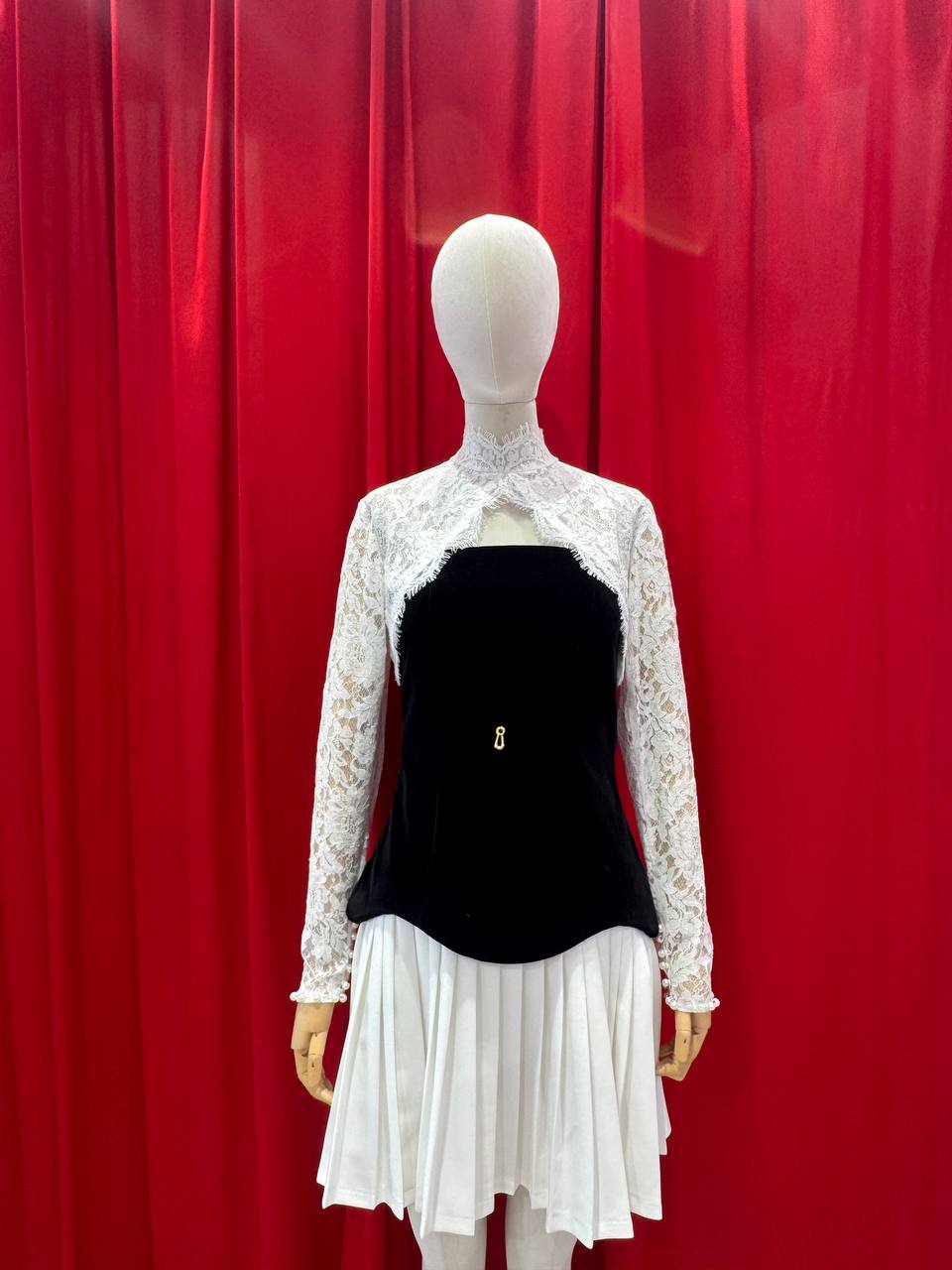 Black velvet strapless corset dress