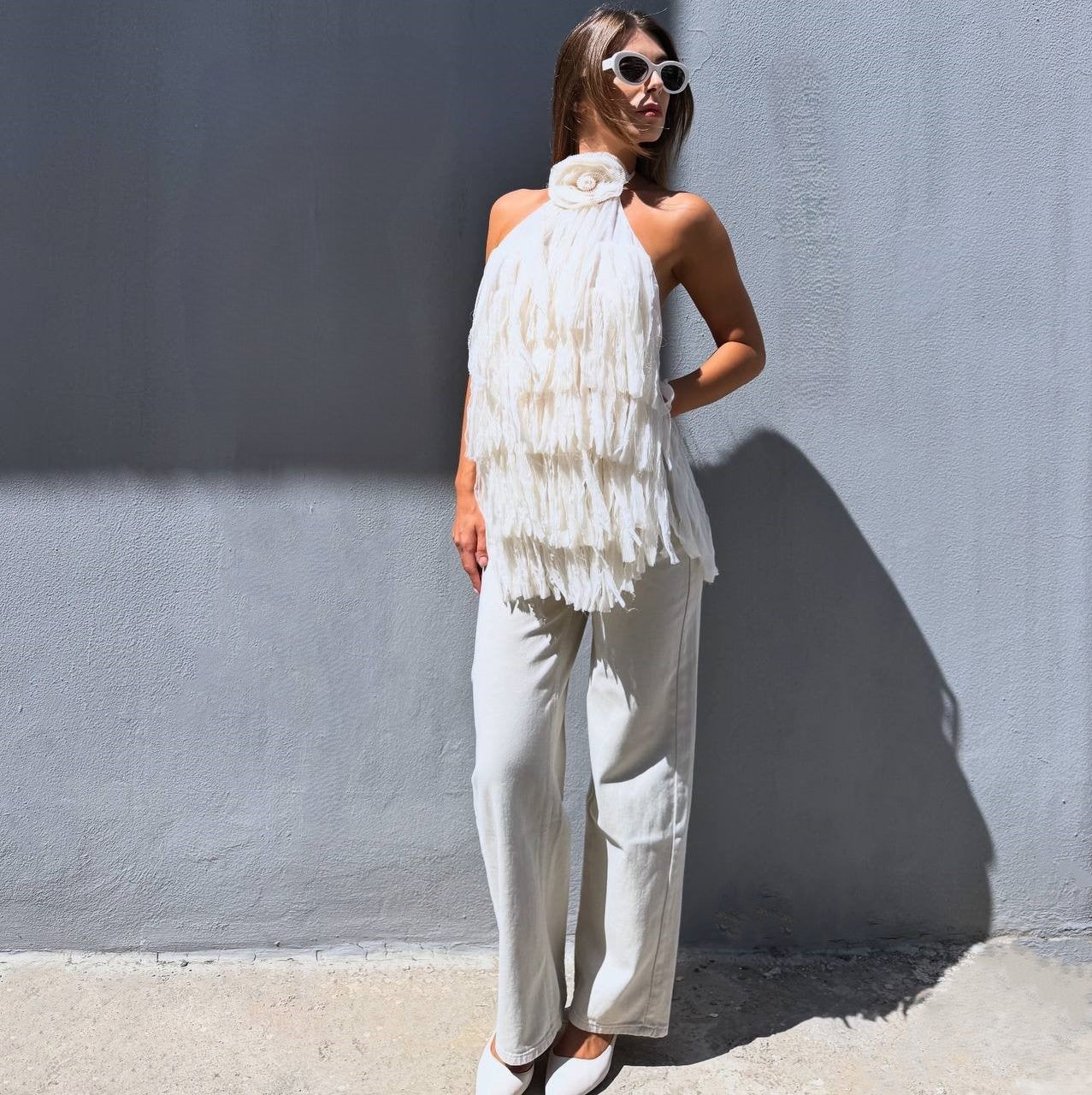 Beige backless top