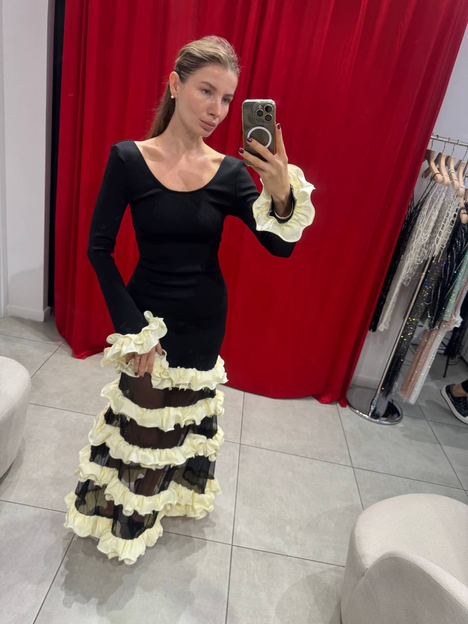 Black maxi ruffled dress