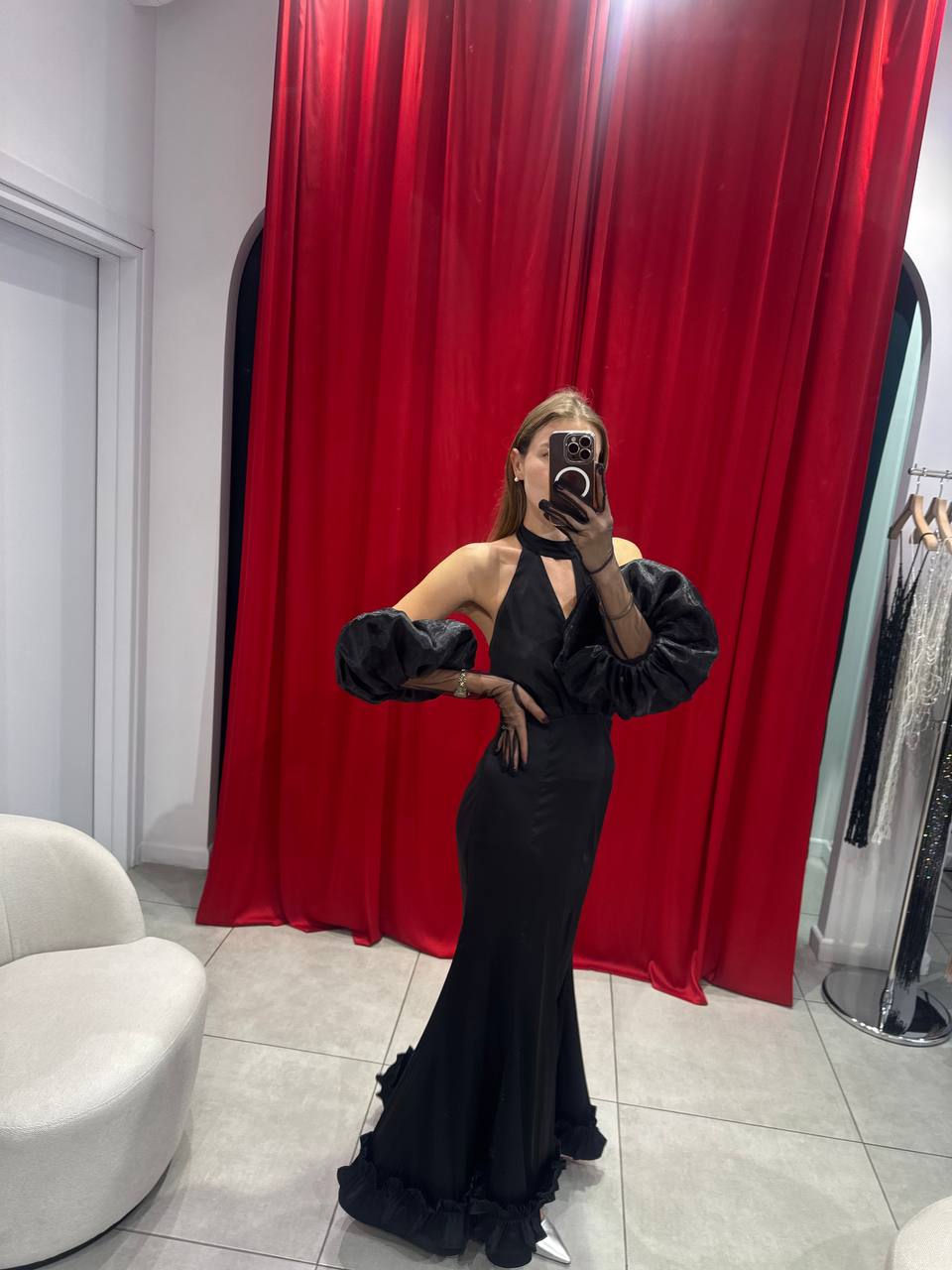 Black halter-neck mermaid gown