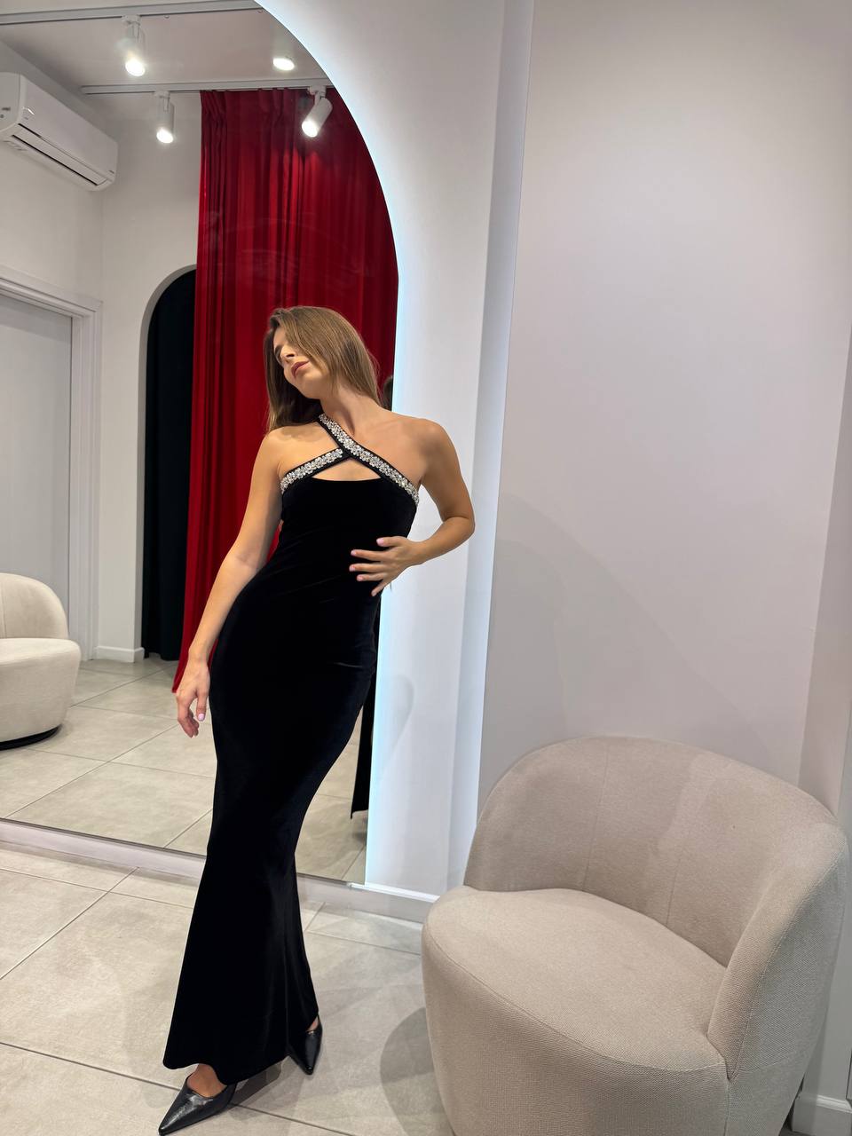 Black velvet bodycon maxi dress