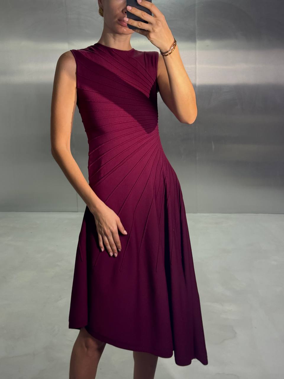 Elegant sleeveless asymmetric midi dress