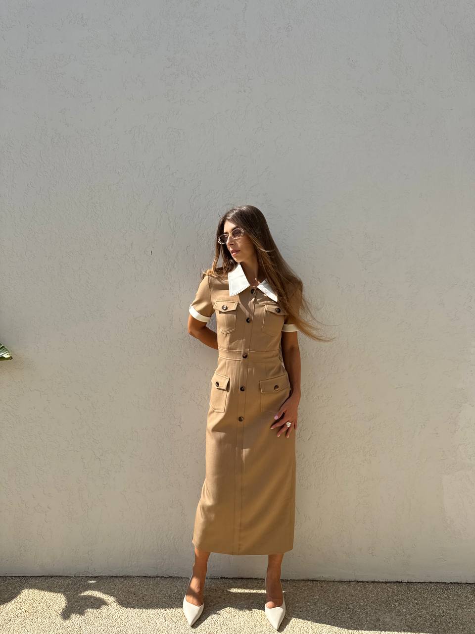 Beige midi tailored dress