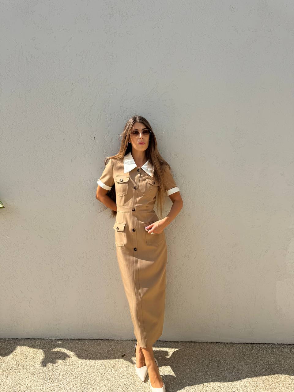 Beige midi tailored dress