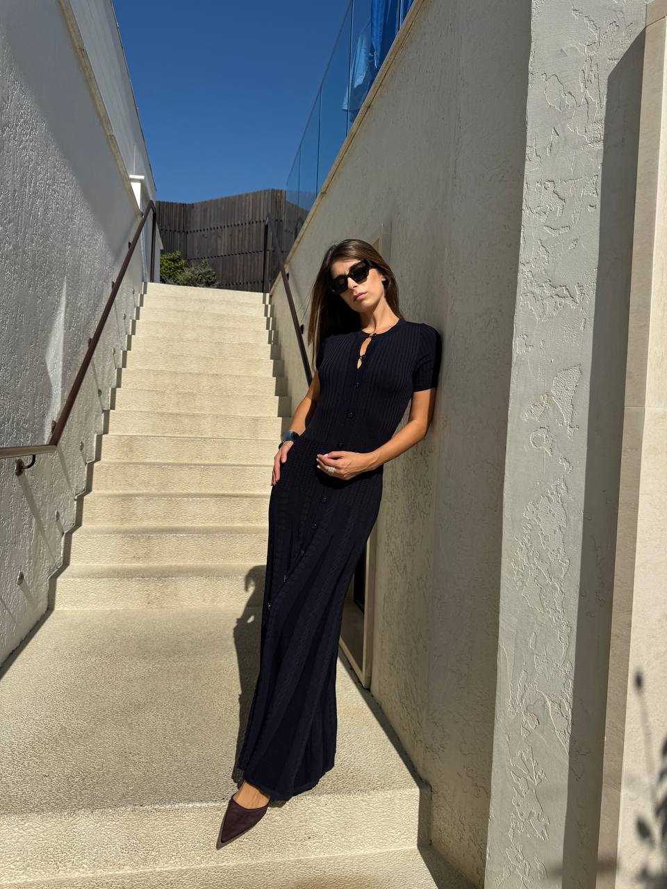 Dark blue knitted maxi dress