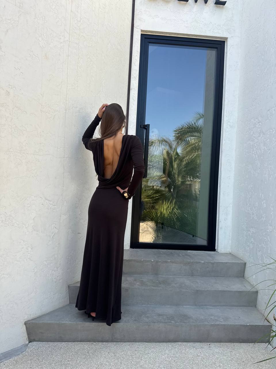 Brown backless maxi dress