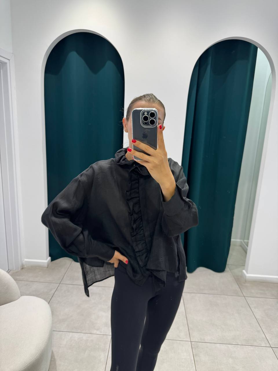 Black linen oversized blouse