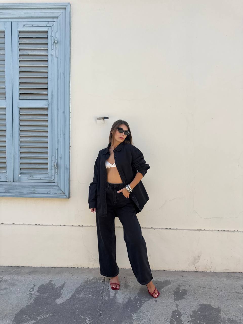 Black denim set