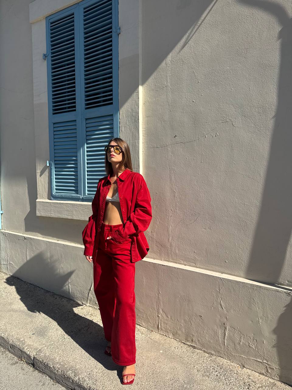 Red denim set