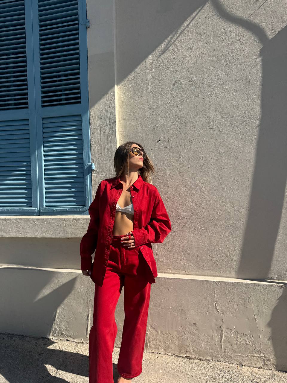 Red denim set