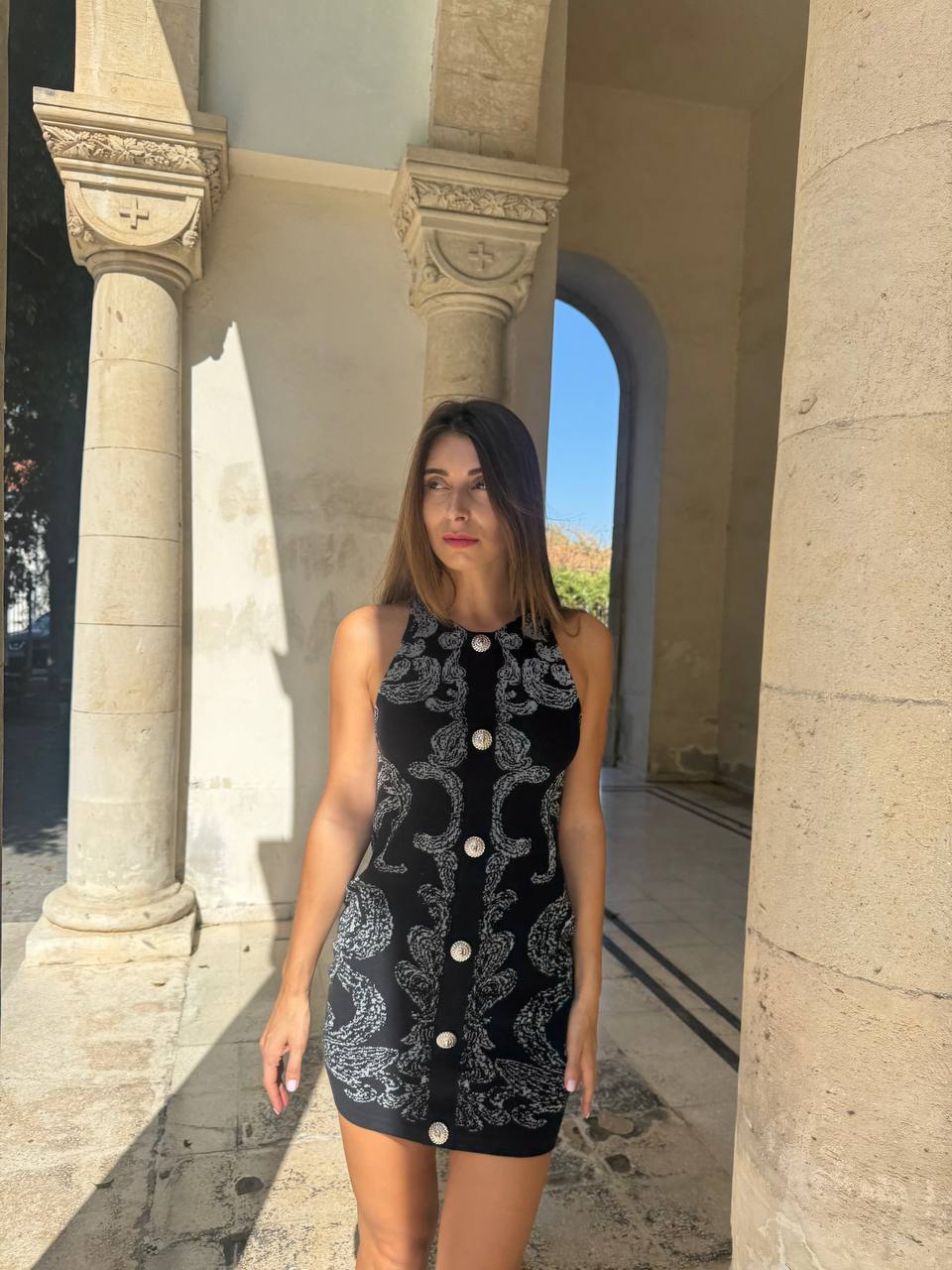 Black mini knit dress