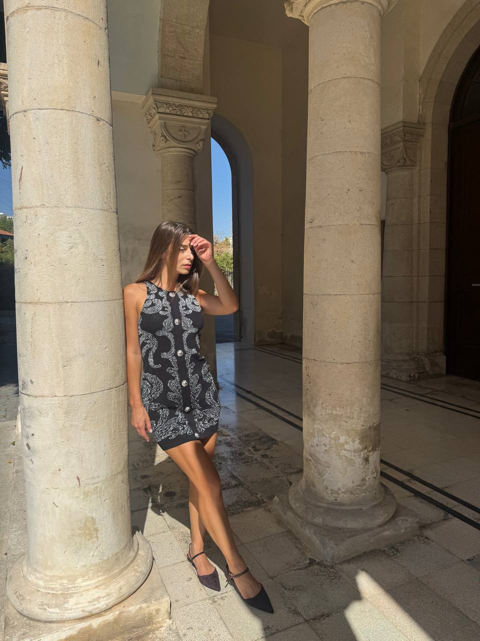 Black mini knit dress