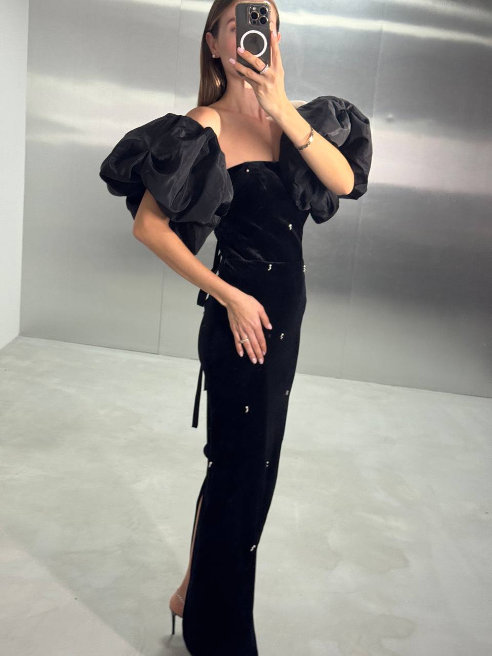 Strapless velvet maxi dress