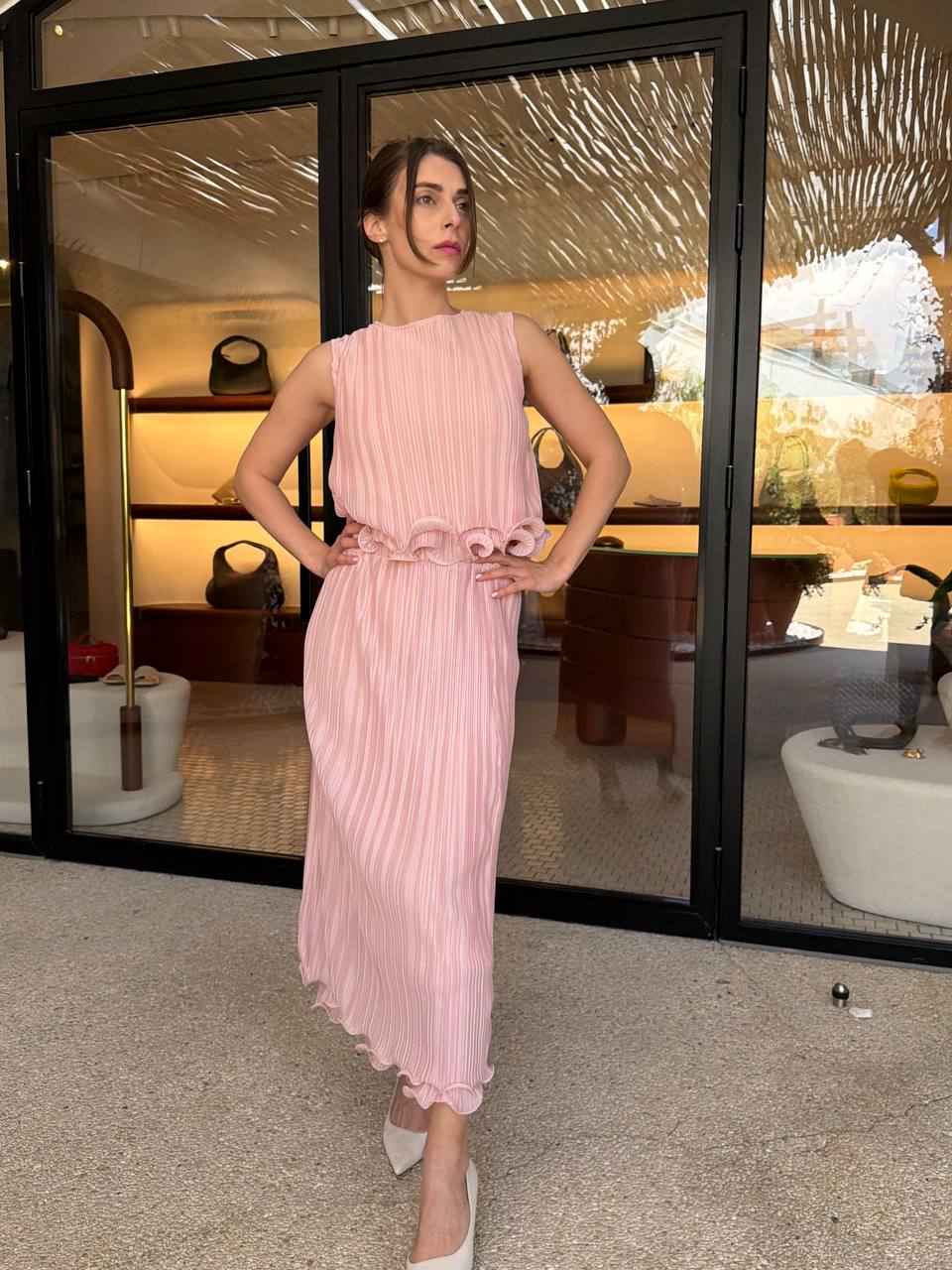 Pleated pale pink set