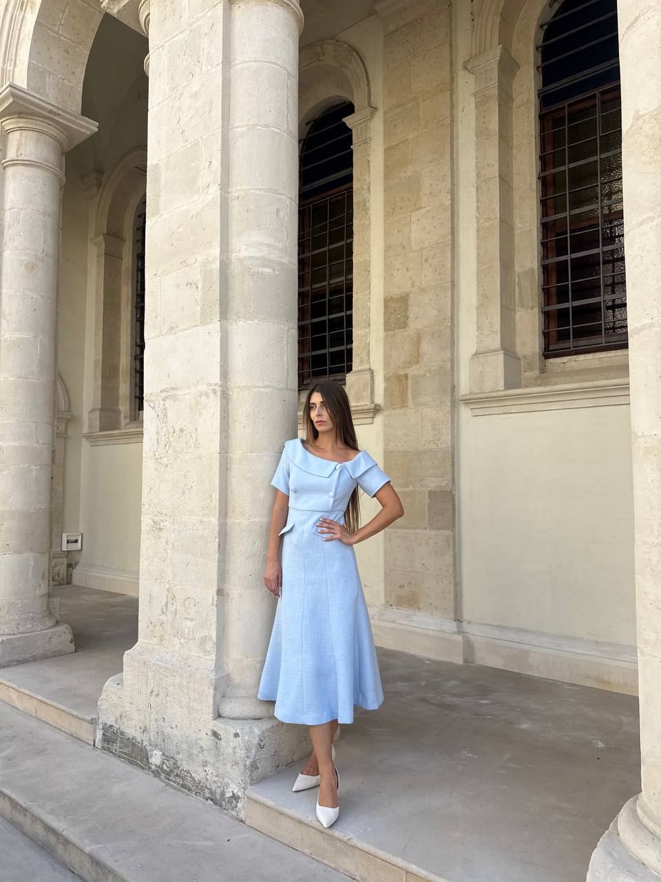 Blue textured  midi dress