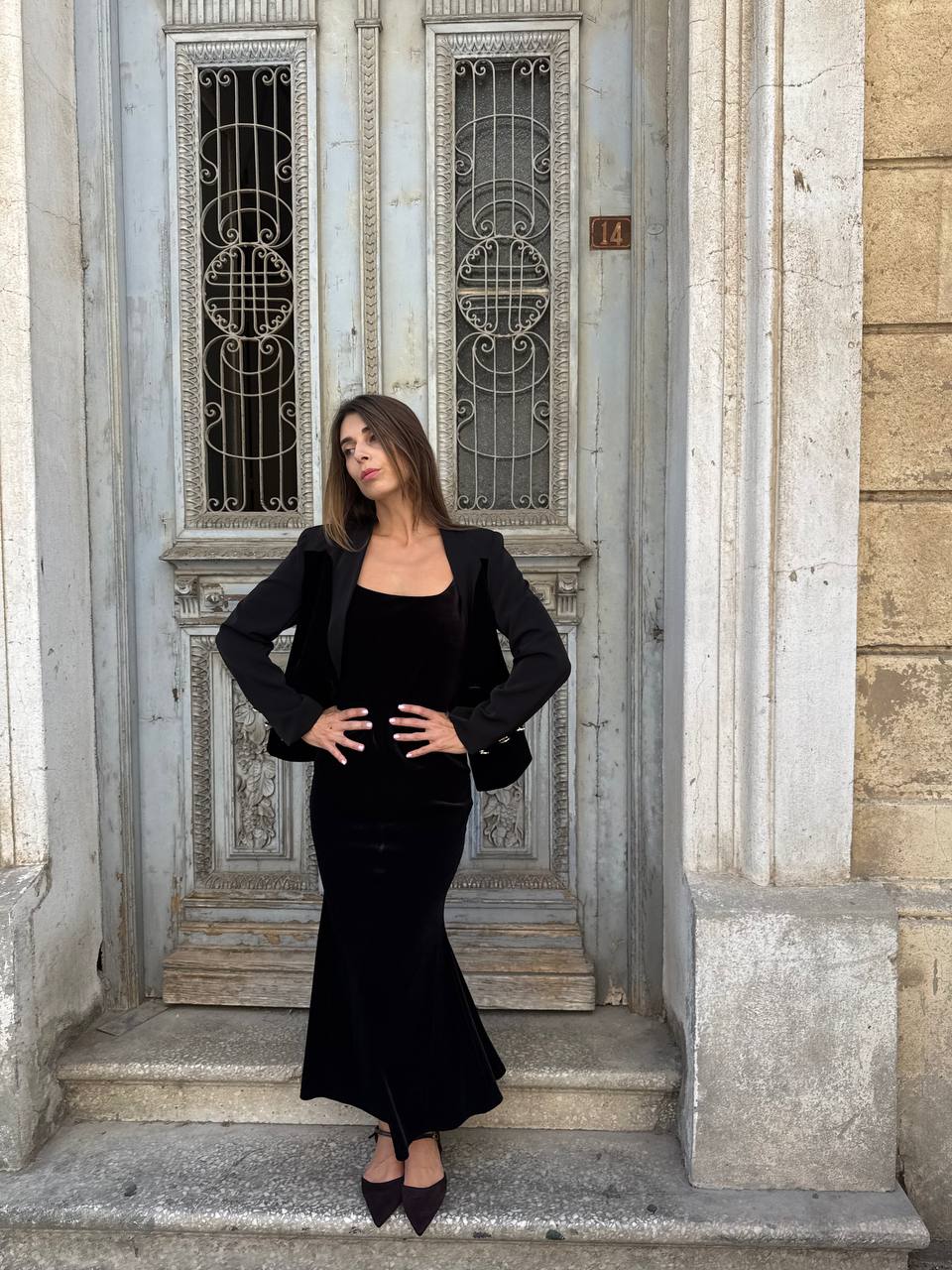 Black velvet dress